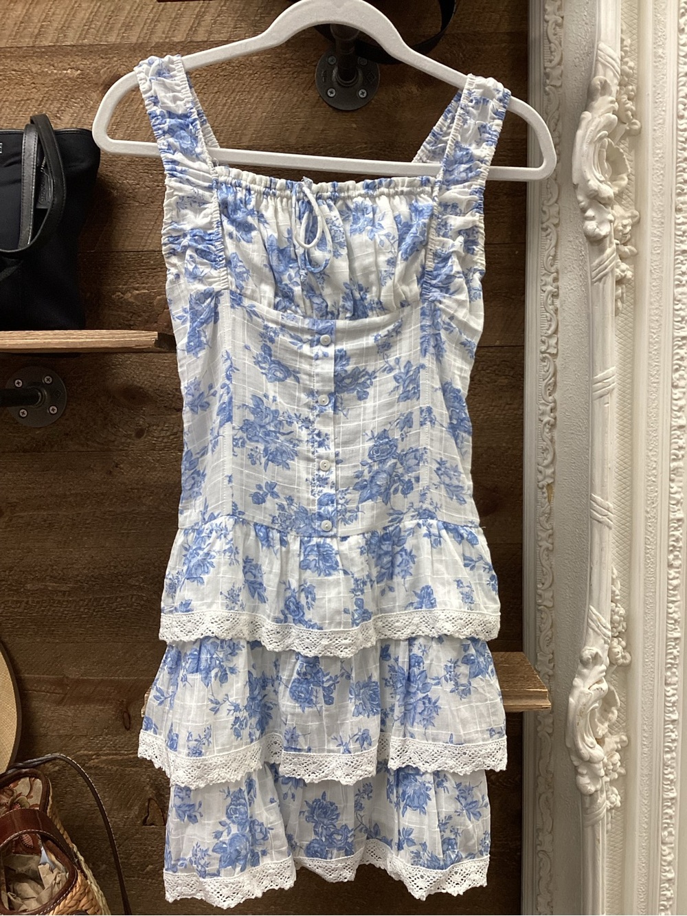 Blue Floral Ruffle-Tier Mini Dress - Picture 2 of 4